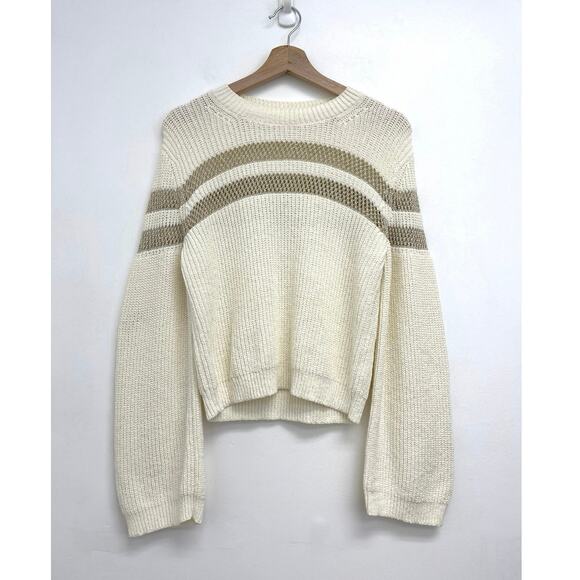 Veronica Beard Georgiana Crewneck Open-Stitch Inset Metallic Ivory Sweater Small - Picture 14 of 14